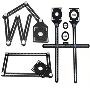 Black Multi-Angle Industrial Cutting Tool Six-Fold Aluminum Alloy Measuring Ruler Opening Locator Tile Measuring Tools 1 (1) Six-Fold Multi-Angle Measuring Ruler & Tile Hole Locator