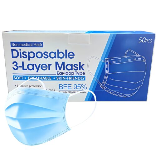 box of 50 non-medical, disposable 3-layer masks featuring soft, breathable 1 (1)_upscaled Disposable 3-Layer Face Masks – 50 Pieces