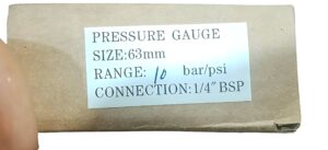 63mm Pressure Gauge – 0–10 Bar/PSI, 1/4" BSP