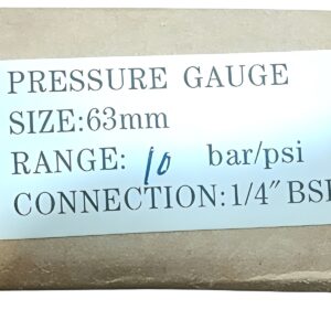 63mm Pressure Gauge – 0–10 Bar/PSI, 1/4" BSP