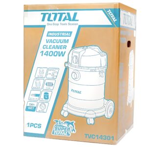 The TOTAL Industrial Wet & Dry Vacuum Cleaner TVC14301 is a powerful cleaning machine designed for demanding professional and industrial environments. With a 1400W motor and 30-liter tank, it provides strong suction and enough capacity for extended cleaning tasks. The wet and dry functionality allows the machine to handle both dry debris and liquid waste, making it suitable for workshops, construction sites, garages, and commercial spaces. It also features a HEPA filter for improved filtration and an automatic power tool socket, allowing compatible power tools to be connected directly to the vacuum for convenient dust extraction during work. Key Features 1400W powerful motor 30-liter large-capacity tank Wet and dry vacuuming Durable copper-wire motor HEPA filtration system Automatic power tool socket Designed for professional and industrial use Suitable for dust, debris and liquid collection Technical Specifications Specification Details Brand TOTAL Model TVC14301 Power 1400W Capacity 30 Liters Type Wet & Dry Motor Copper Wire Filter HEPA Power Tool Socket Automatic Application Industrial / Commercial Cleaning Applications Construction sites Workshops Garages Factories Offices Vehicle cleaning Renovation projects Power tool dust extraction General heavy-duty cleaning TOTAL Industrial Wet & Dry Vacuum Cleaner TVC14301 – 1400W, 30L