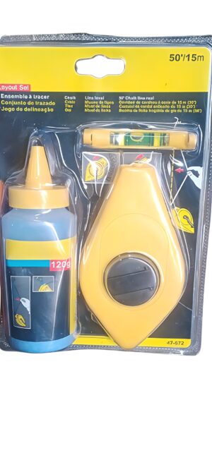 15M / 50FT Chalk Line Reel & Level Set with Blue Chalk