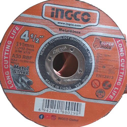 INGCO 115mm Metal & Inox Cutting Disc – 1.0mm INGCO 115mm Metal & Inox Cutting Disc – 1.0mm