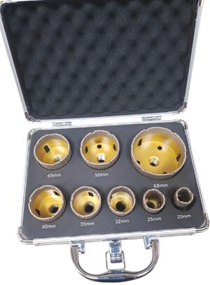 8-Piece Diamond Hole Saw Set – Vacuum-Brazed Diamond Core Drill Bits