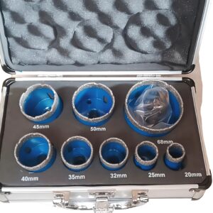 Diamond Hole Saw & Core Drill Bit Set – 8-Piece Stone and Tile Drilling Kit with Aluminium Case(20mm, 25mm, 32mm, 35mm, 40mm, 45mm, 50mm, 68mm)