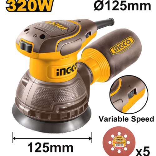 INGCO RS3216 320W Random Orbit Rotary Sander – 125mm Variable Speed