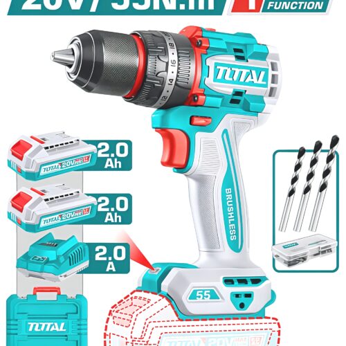 TOTAL TIDLI20558 Compact Brushless Cordless Impact Drill – 20V P20S Industrial Series