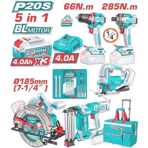 TOTAL 5-in-1 Cordless Combo Tool Set 20V – P20S Lithium-Ion Platform