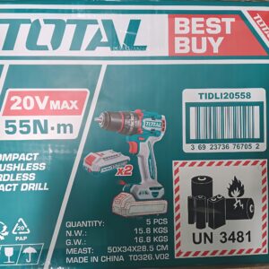 TOTAL TIDLI20558 Compact Brushless Cordless Impact Drill – 20V P20S Industrial Series